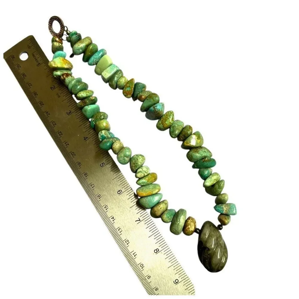 Sterling Silver Toggle Necklace w/ Turquoise Nugget Beads + Labradorite Pendant